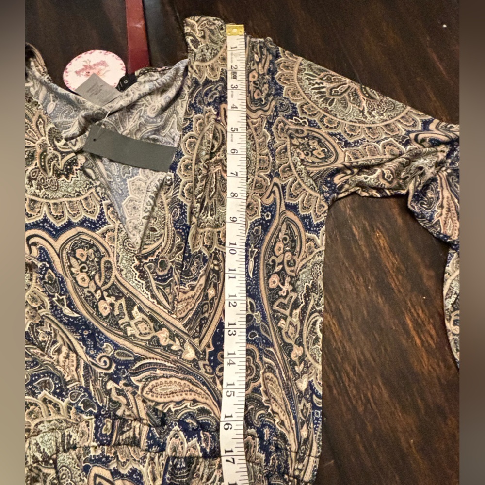 Ariella Blue Paisley Print Boho Jumpsuit V-Neck Long Sleeve NWT - medium - Picture 5 of 6